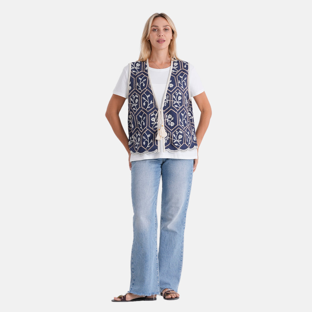 La Marey Embroidery Vest (Size - One Size) - Navy Blue_8498062