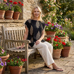 La Marey Botanical Embroidered Tunic Top (One Size) - Black_8498063_1