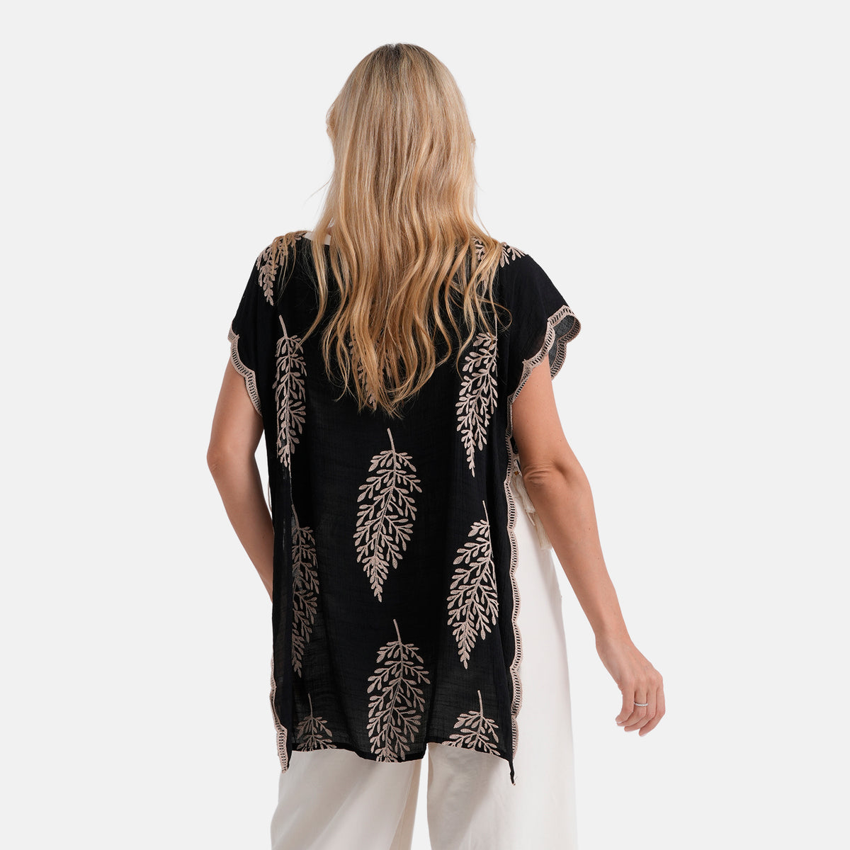 La Marey Botanical Embroidered Tunic Top (One Size) - Black V32566208 4