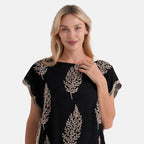 La Marey Botanical Embroidered Tunic Top (One Size) - Black_8498063_4