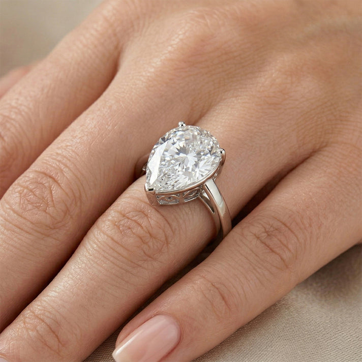 THE 10CT RADIANCE - Moissanite Pear Cut (10ct) Solitaire Ring in Rhodium Overlay Sterling Silver 8498090 2