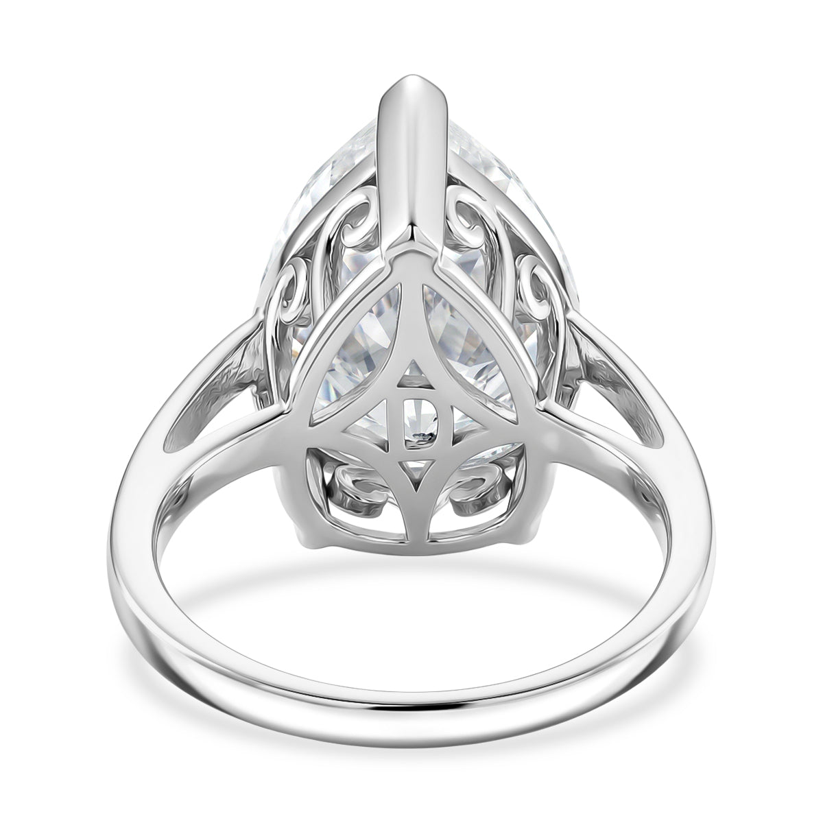 THE 10CT RADIANCE - Moissanite Pear Cut (10ct) Solitaire Ring in Rhodium Overlay Sterling Silver V32535590 5