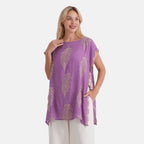 La Marey Botanical Embroidered Tunic Top (One Size) - Purple_8498099