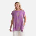 La Marey Botanical Embroidered Tunic Top (One Size) - Purple_8498099_2