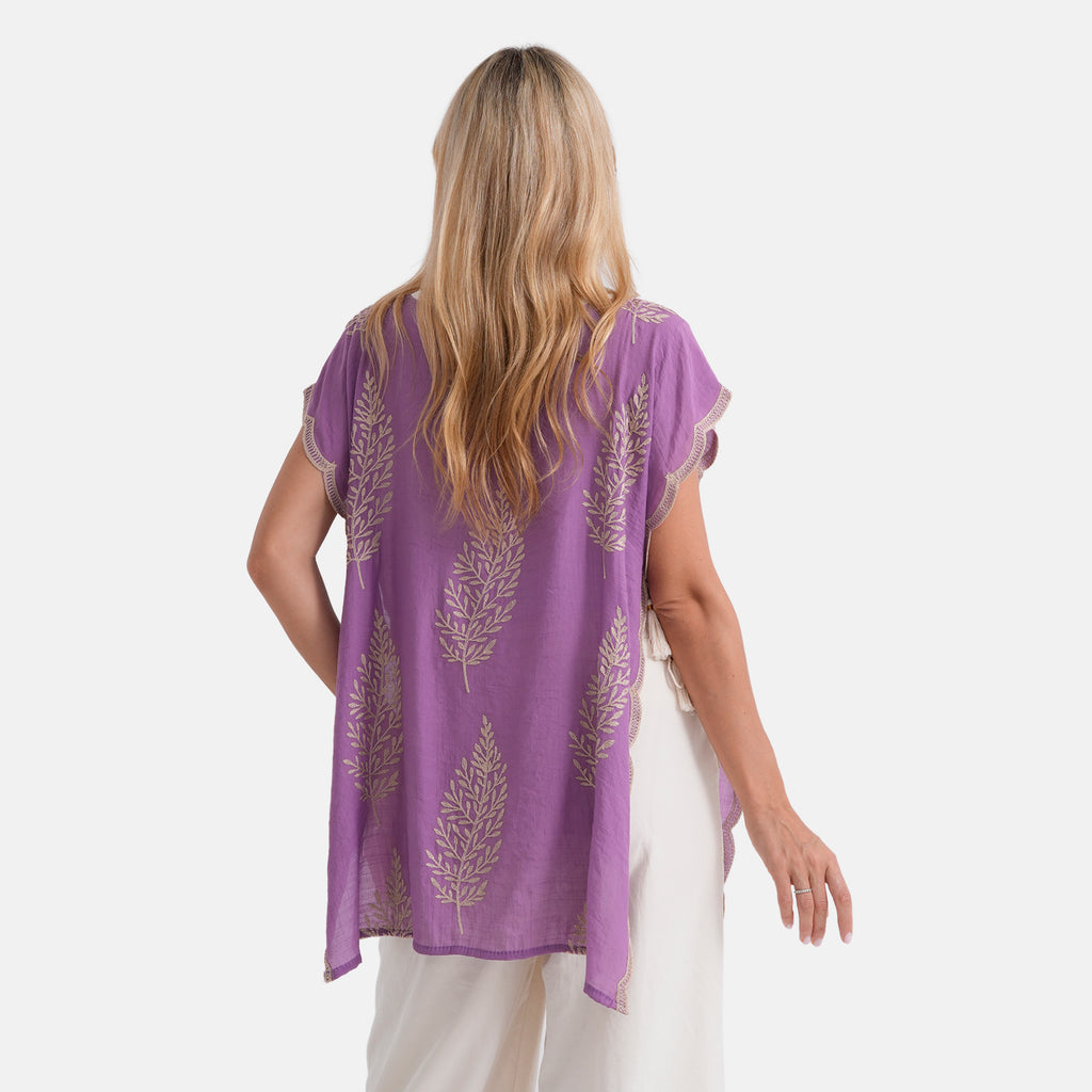 La Marey Botanical Embroidered Tunic Top (One Size) - Purple_8498099_3