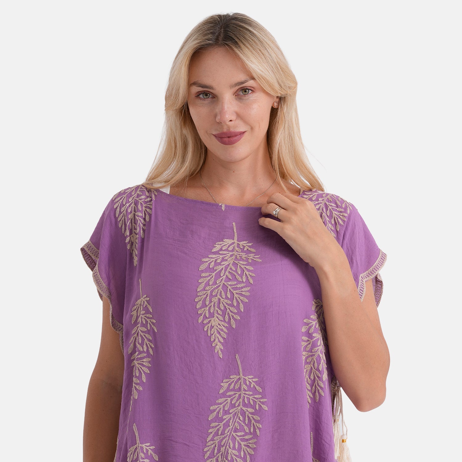 La Marey Botanical Embroidered Tunic Top (One Size) - Purple 8498099 4