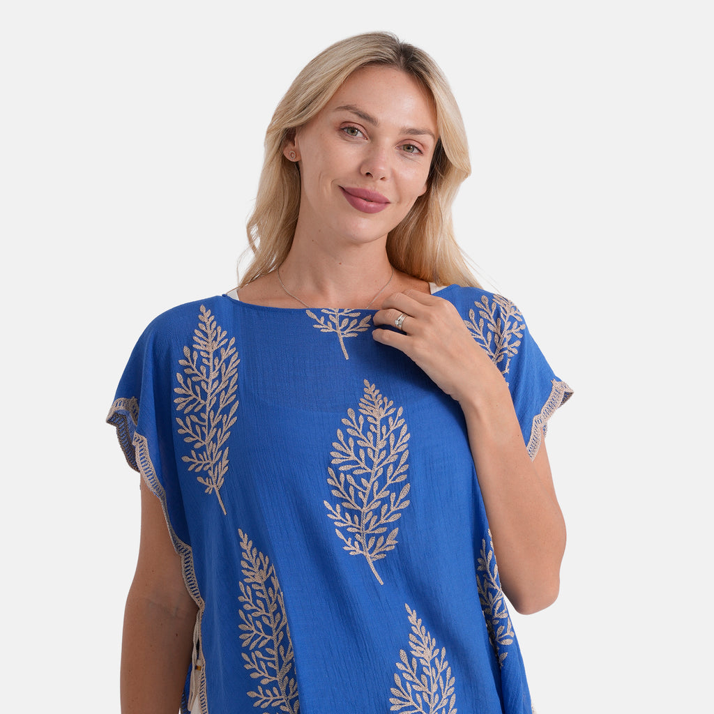 La Marey Botanical Embroidered Top (One Size) - Blue_8498101_4