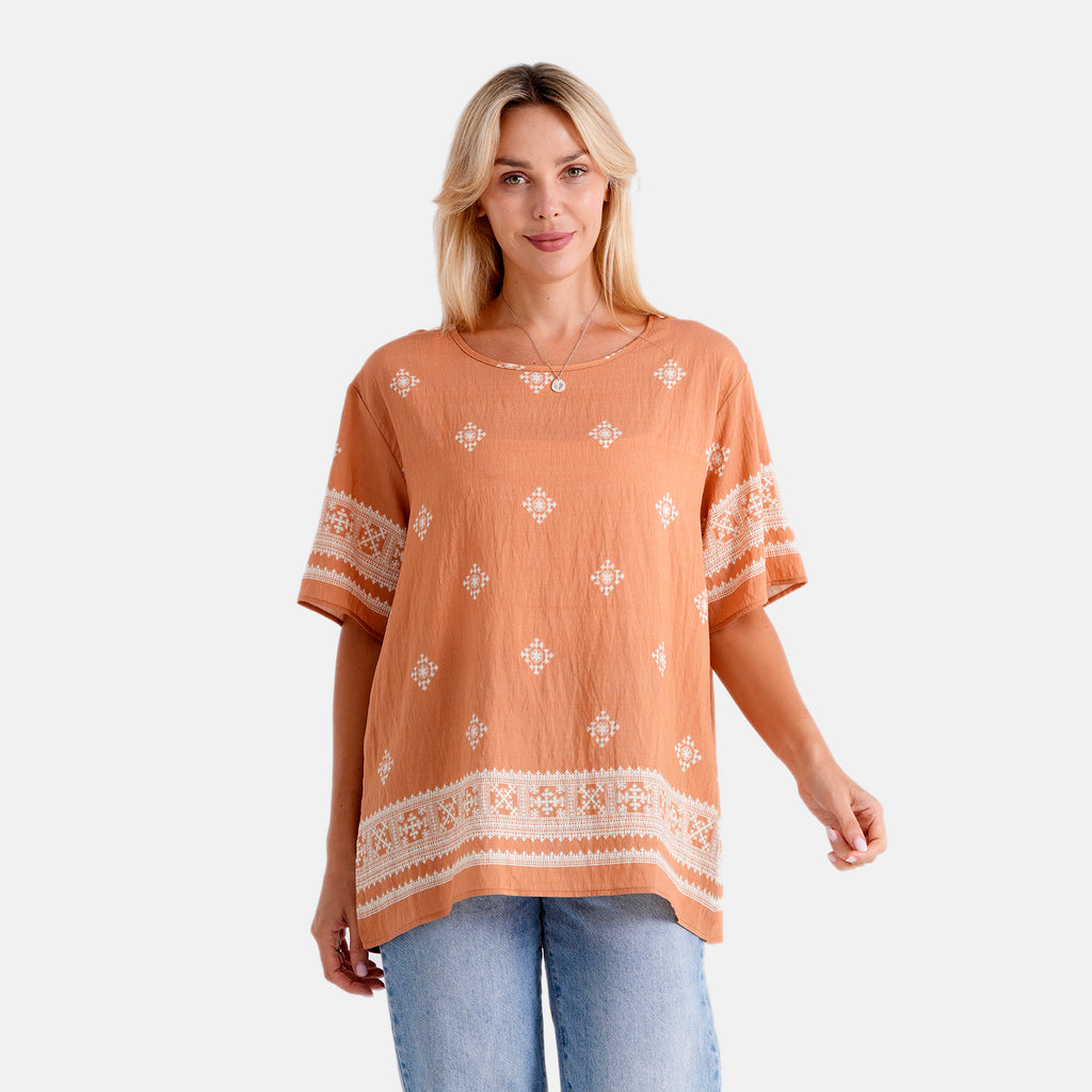 La Marey Placement Print Blouse (Size L/XL, 16-22) - Peachy Orange_8498204
