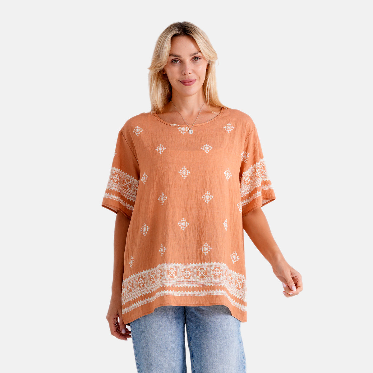 La Marey Placement Print Blouse (Size L/XL, 16-22) - Peachy Orange V32638995 0