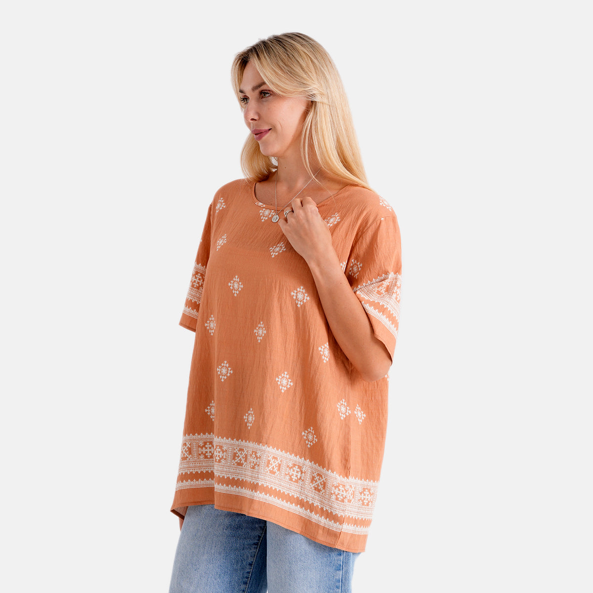 La Marey Placement Print Blouse (Size L/XL, 16-22) - Peachy Orange V32638995 4