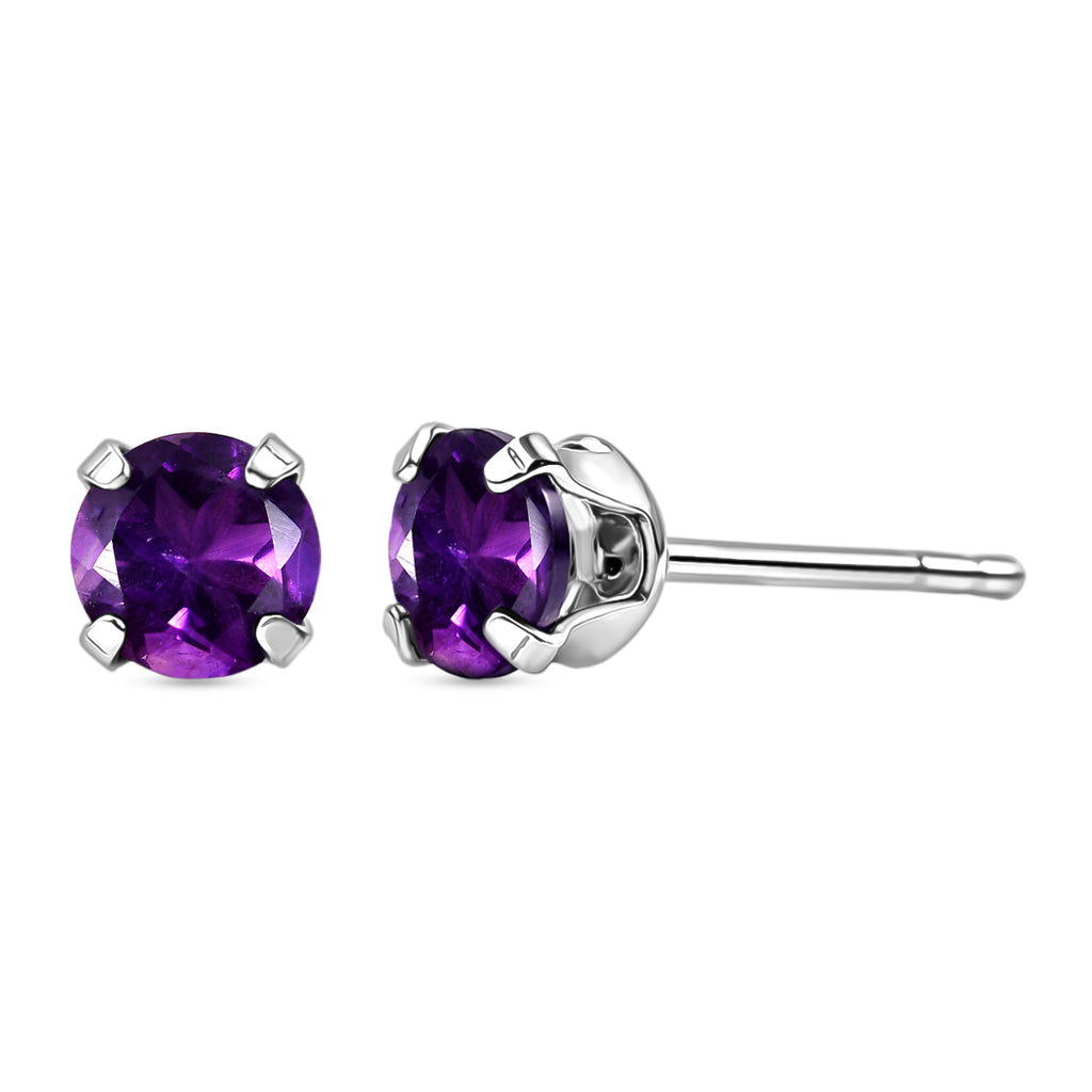 African Amethyst Solitaire Earring with Push Back in Platinum Overlay Sterling Silver_8498239
