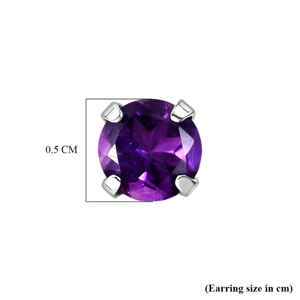 African Amethyst Solitaire Earring with Push Back in Platinum Overlay Sterling Silver_8498239_4