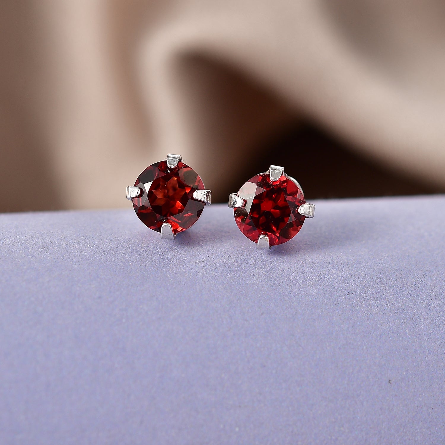 Red Garnet Solitaire Earring with Push Back in Platinum Overlay Sterling Silver 1.30 Ct. 8498241 2