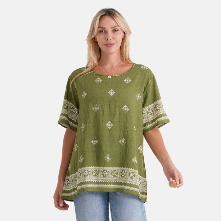 La Marey Placement Print Blouse (Size L-XL, 16-22) - Green 8498485 1