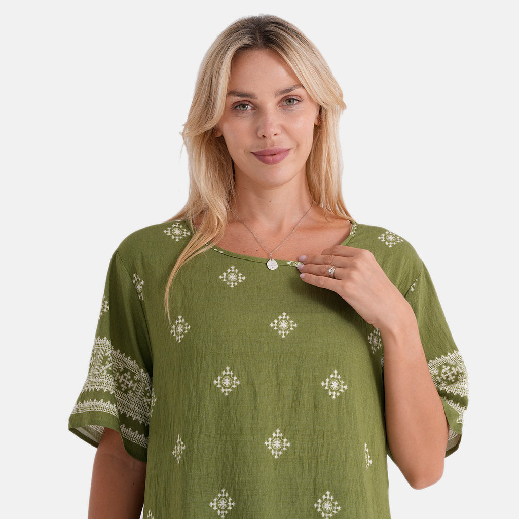 La Marey Placement Print Blouse (Size L-XL, 16-22) - Green_8498485_4