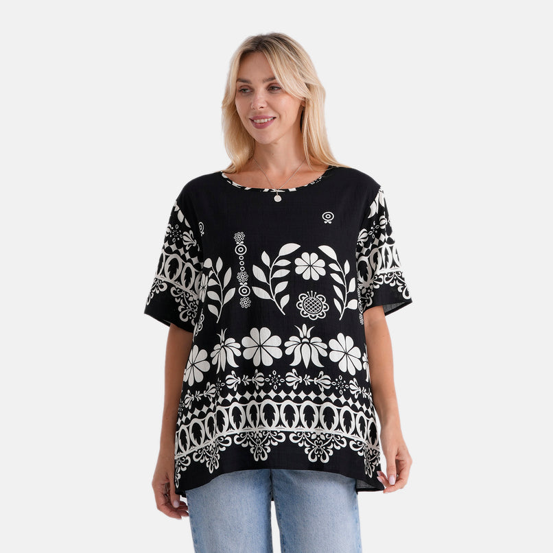 La Marey Placement Print Blouse (Size S-M, 8-14) - Black_8498486