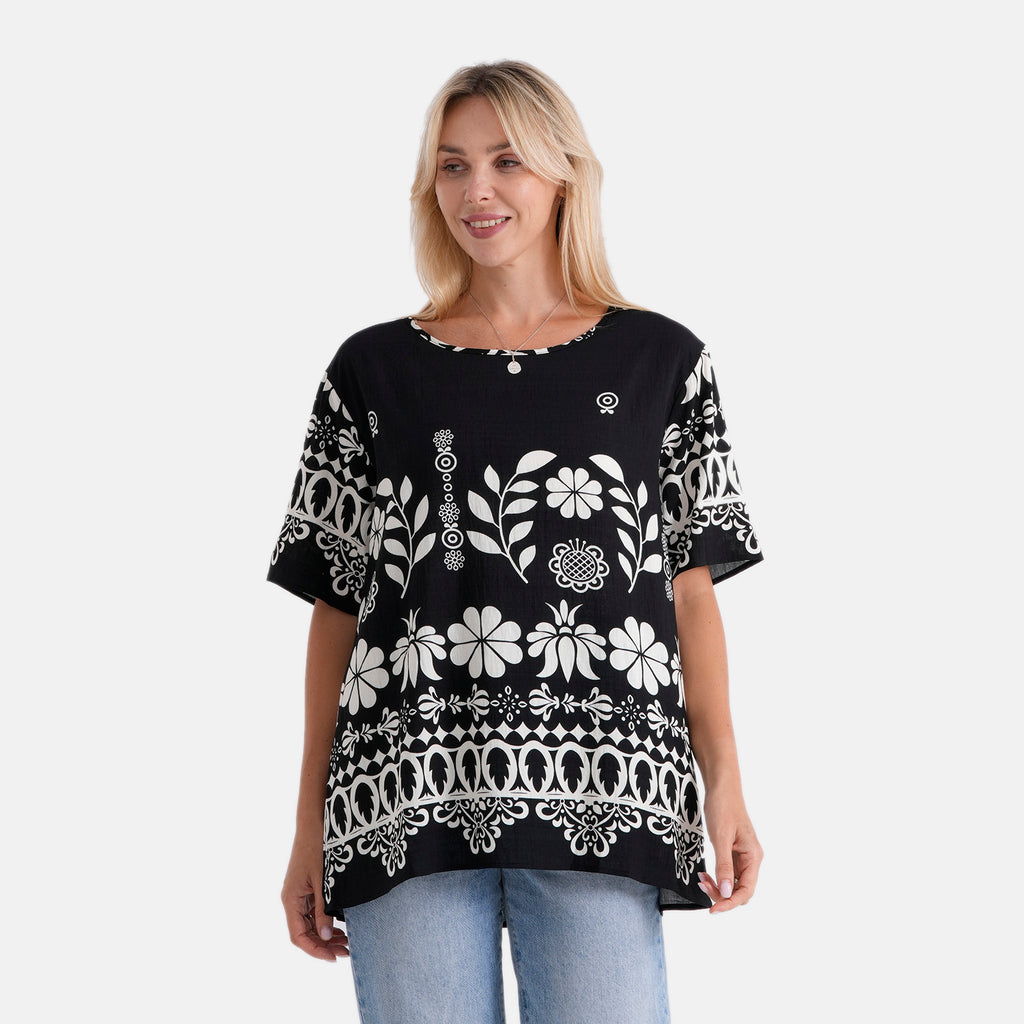 La Marey Placement Print Blouse (Size L-XL, 16-22) - Black_8498487