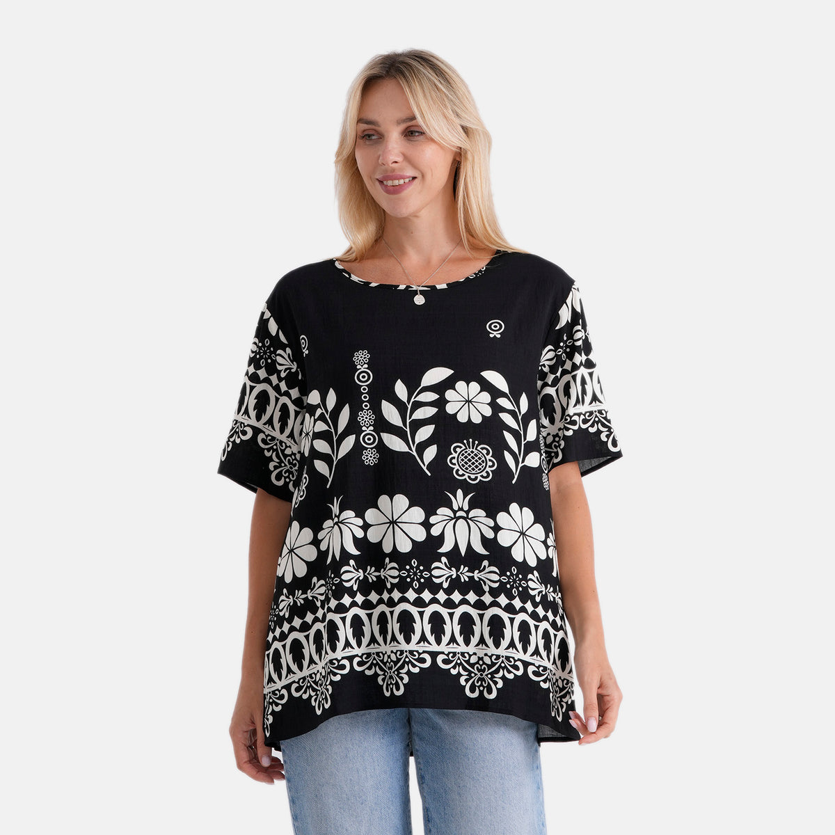 La Marey Placement Print Blouse (Size L-XL, 16-22) - Black V32605818 0