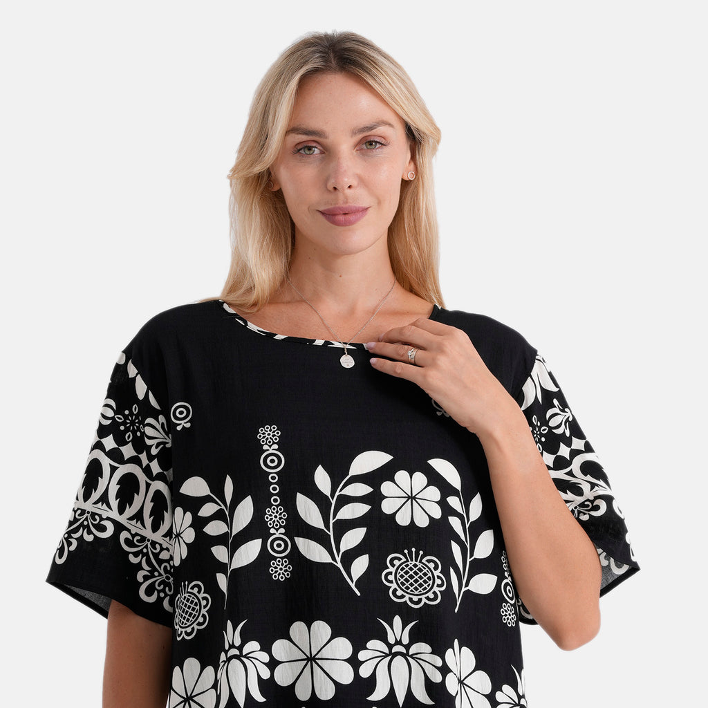 La Marey Placement Print Blouse (Size L-XL, 16-22) - Black_8498487_4
