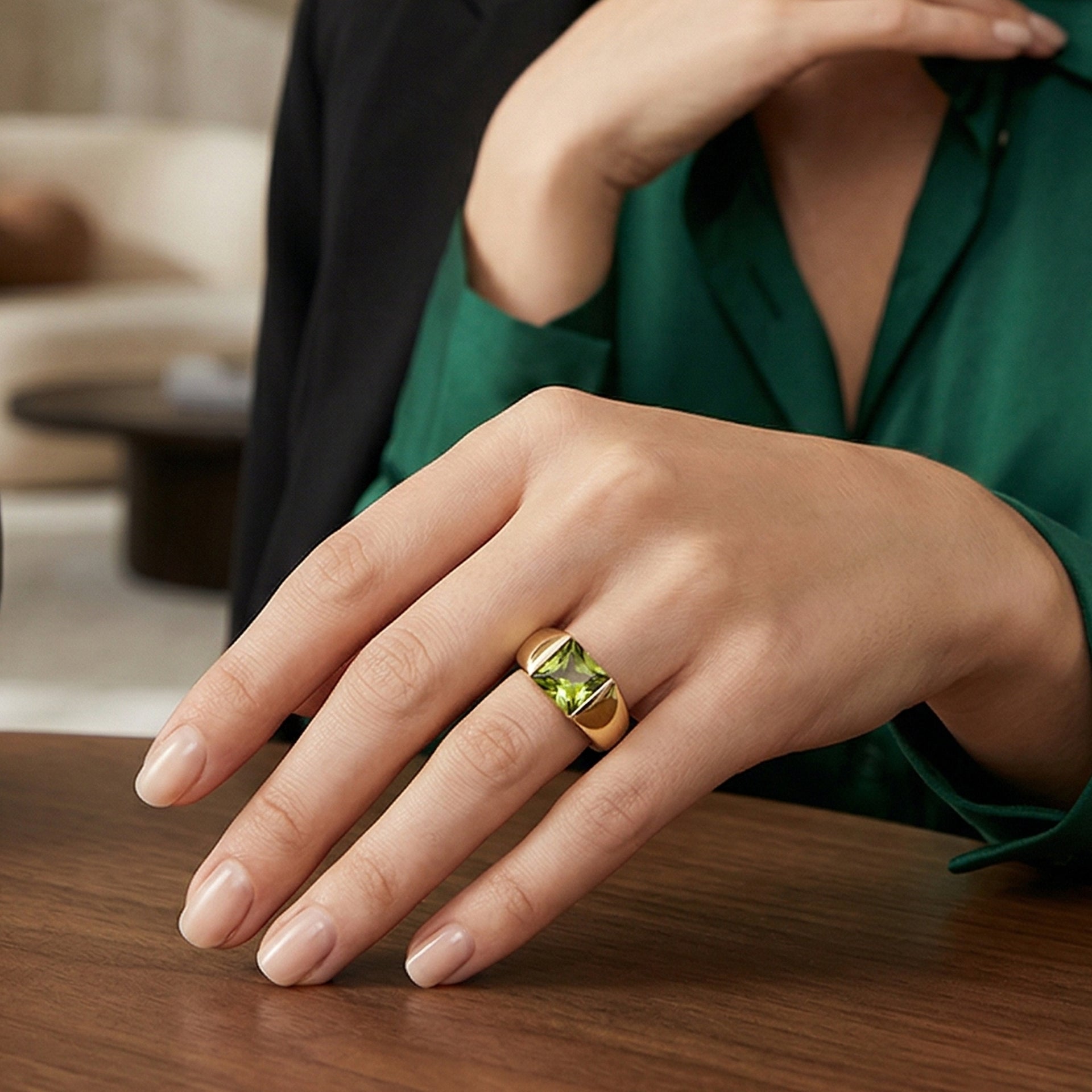EverTrue - Green Cubic Zirconia Solitaire Band Ring in Yellow Gold Tone in 1.74 Ct. 8498502 1