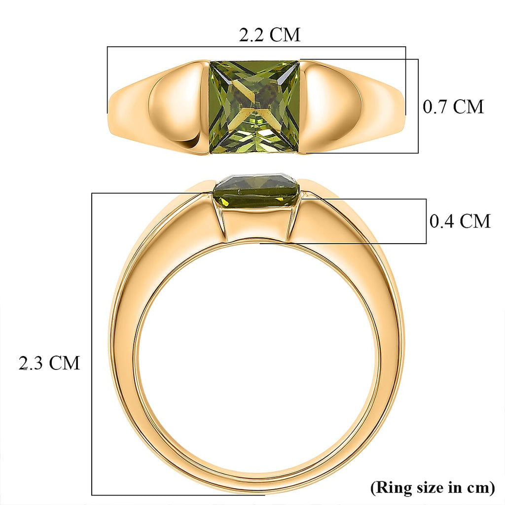 EverTrue - Green Cubic Zirconia Solitaire Band Ring in Yellow Gold Tone in 1.74 Ct._8498502