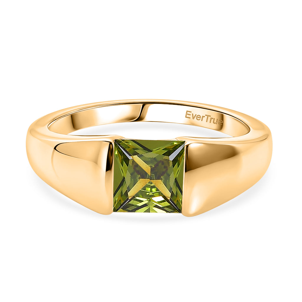 EverTrue - Green Cubic Zirconia Solitaire Band Ring in Yellow Gold Tone in 1.74 Ct._8498504