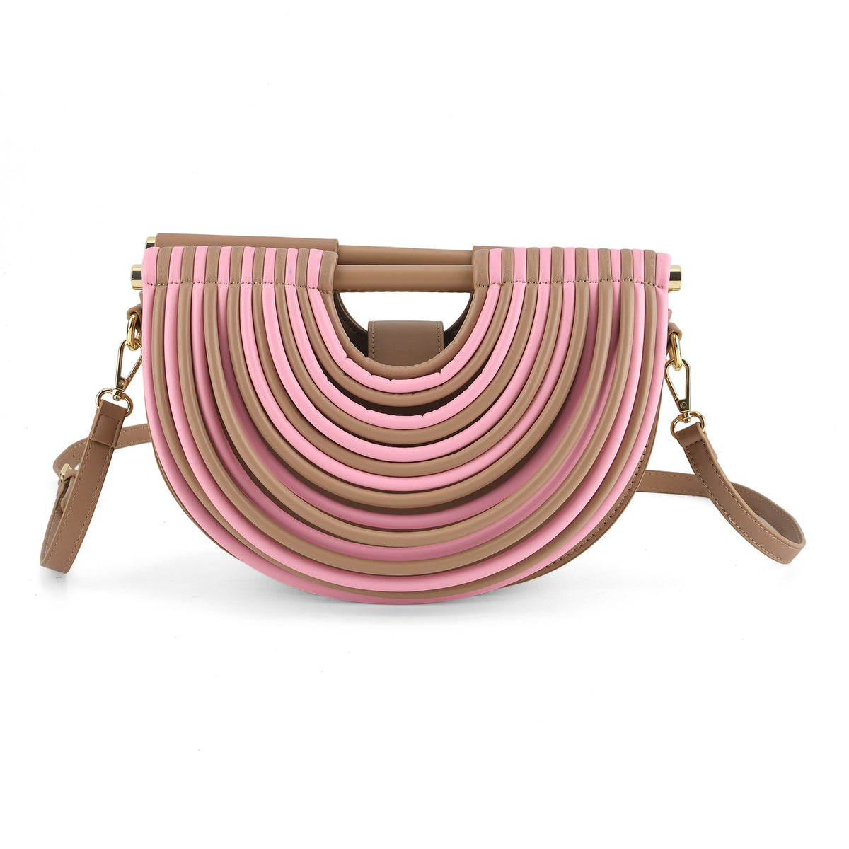 Two-Tone Noodle Designed Clutch Handbag with Shoulder Strap - Pink &amp; Beige V32597817 0
