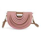 Two-Tone Noodle Designed Clutch Handbag with Shoulder Strap - Pink & Beige_8498635