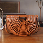 Two-Tone Noodle Designed Clutch Handbag with Shoulder Strap - Tan_8498636_1