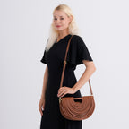 Two-Tone Noodle Designed Clutch Handbag with Shoulder Strap - Tan_8498636_2