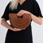 Two-Tone Noodle Designed Clutch Handbag with Shoulder Strap - Tan_8498636_3