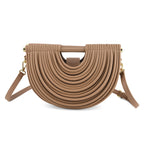 Two-Tone Noodle Designed Clutch Handbag with Shoulder Strap - Khaki_8498647