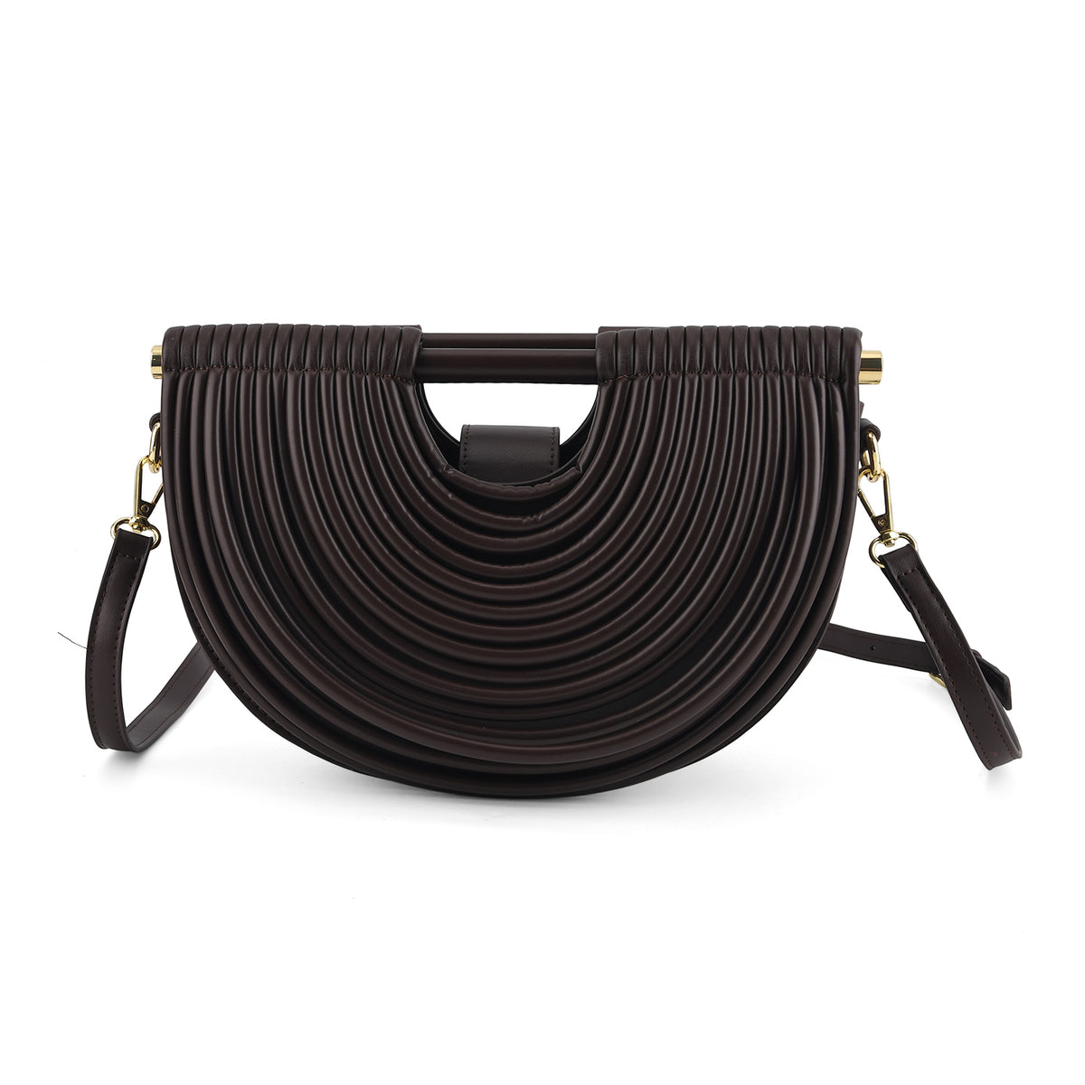 Two-Tone Noodle Designed Clutch Handbag with Shoulder Strap - Dark Coffee V32598008 0