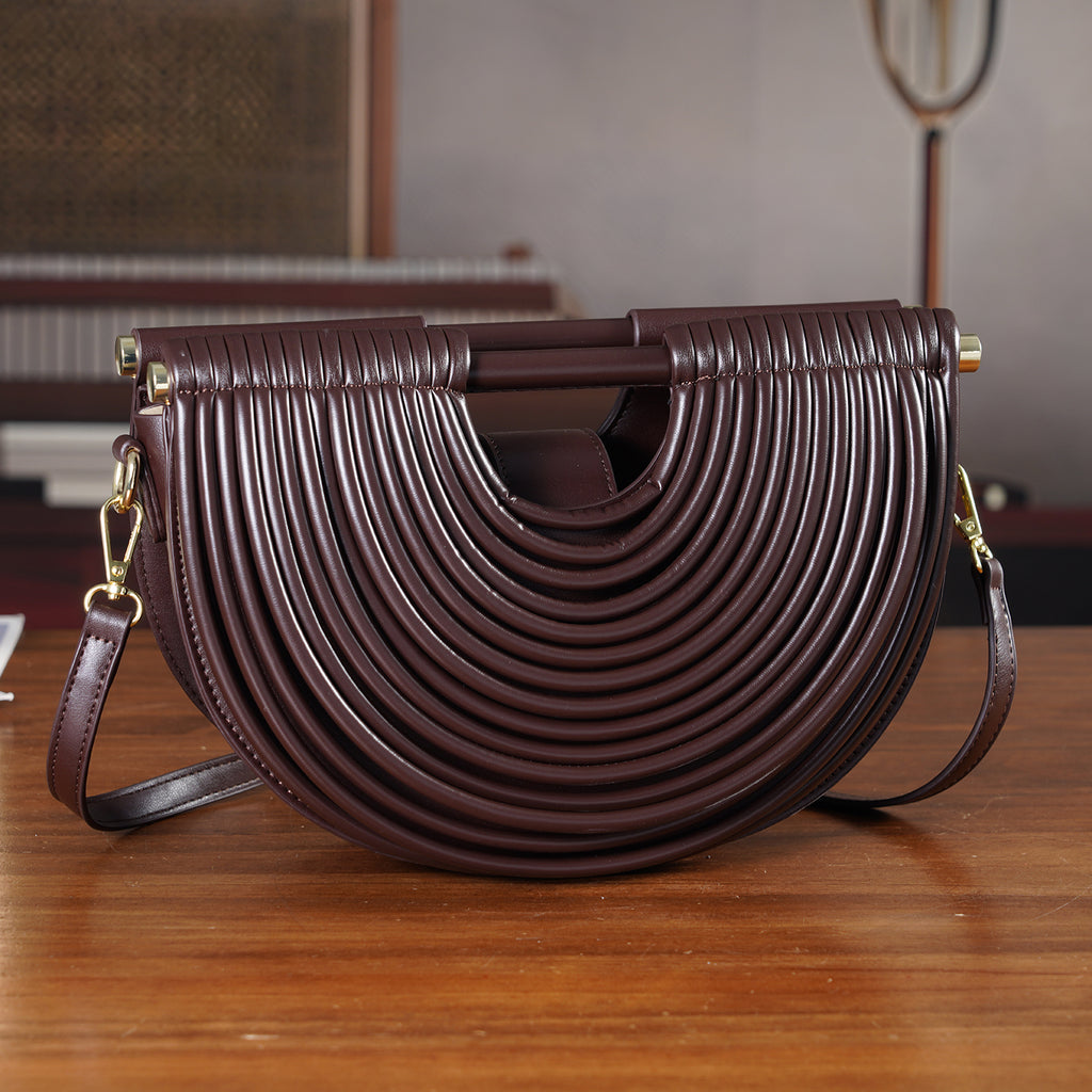 Two-Tone Noodle Designed Clutch Handbag with Shoulder Strap - Dark Coffee_8498648_1