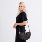 Two-Tone Noodle Designed Clutch Handbag with Shoulder Strap - Dark Coffee_8498648_2