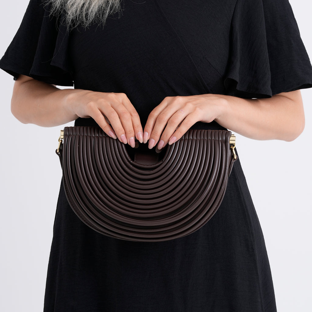 Two-Tone Noodle Designed Clutch Handbag with Shoulder Strap - Dark Coffee_8498648_3
