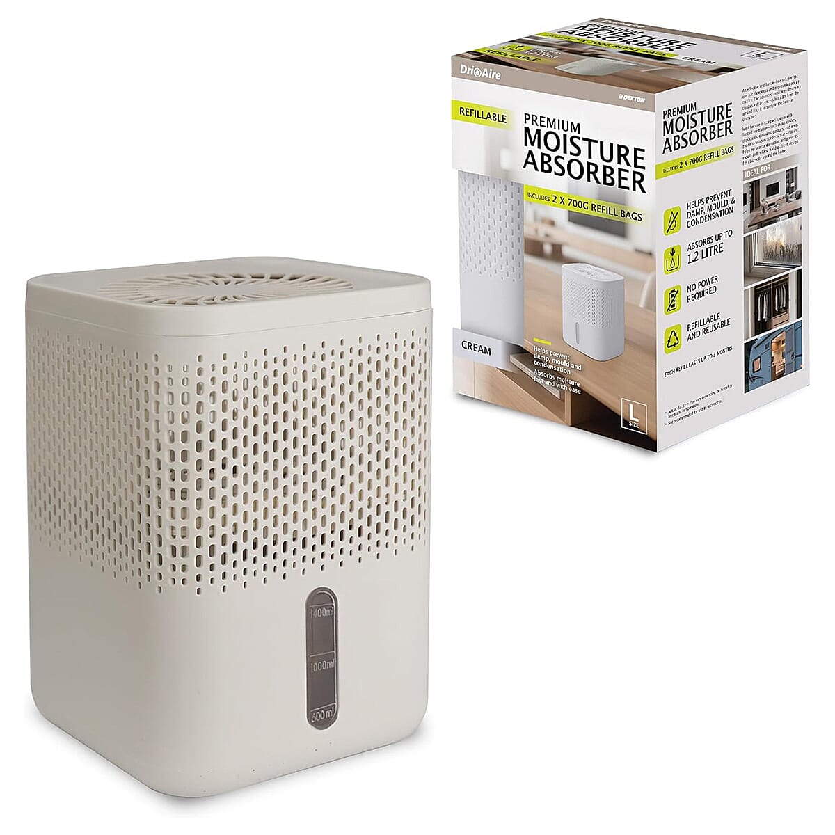 Premium Moisture Absorber White - 1.2L Capacity Dehumidifier with 2 x 700g Refills for Caravans, Cupboards and Bathrooms 8498693 0