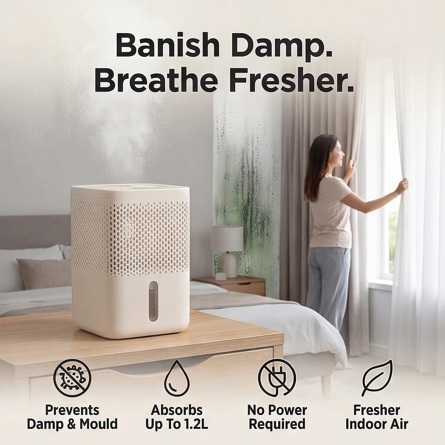 Premium Moisture Absorber White - 1.2L Capacity Dehumidifier with 2 x 700g Refills for Caravans, Cupboards and Bathrooms 8498693 1