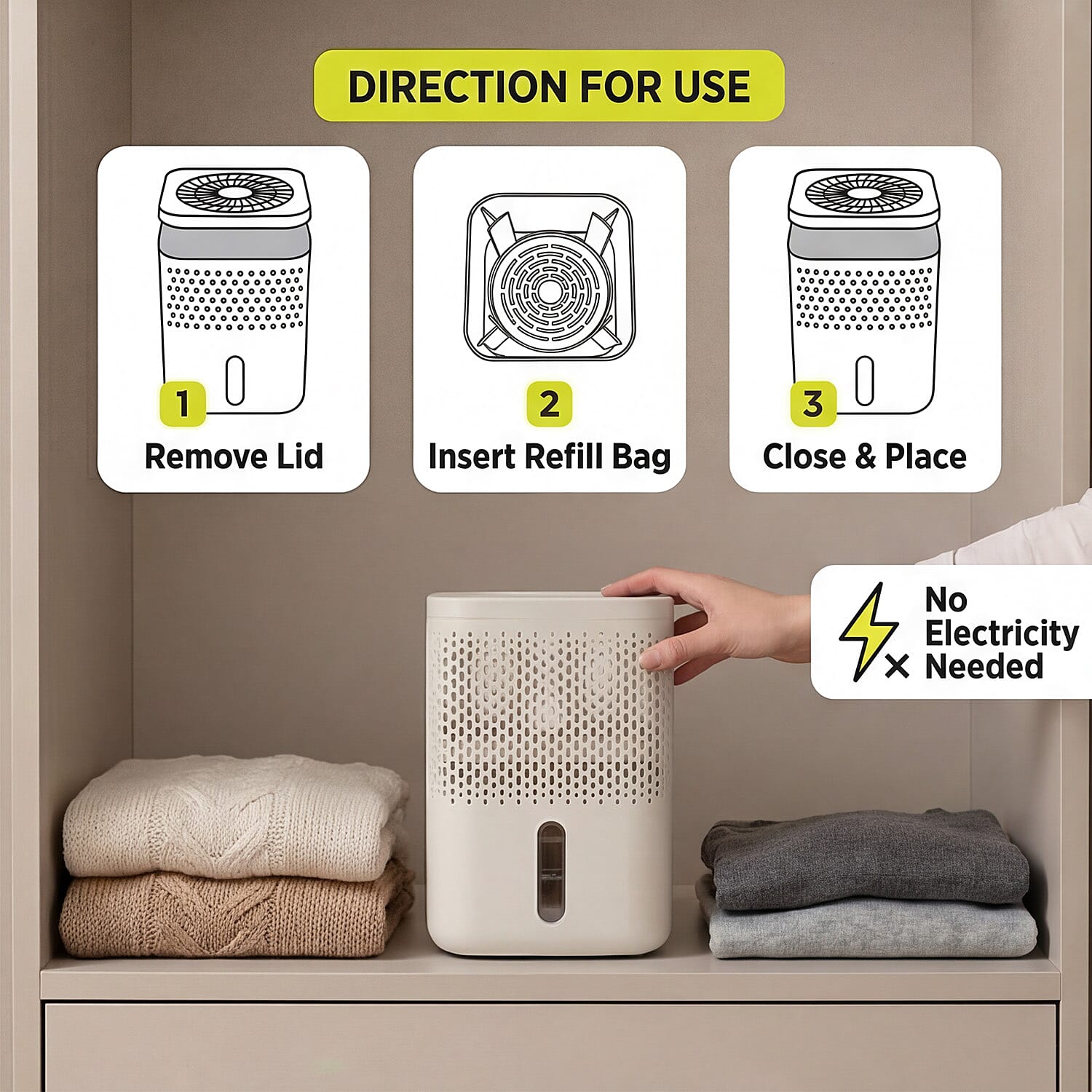 Premium Moisture Absorber White - 1.2L Capacity Dehumidifier with 2 x 700g Refills for Caravans, Cupboards and Bathrooms 8498693 3