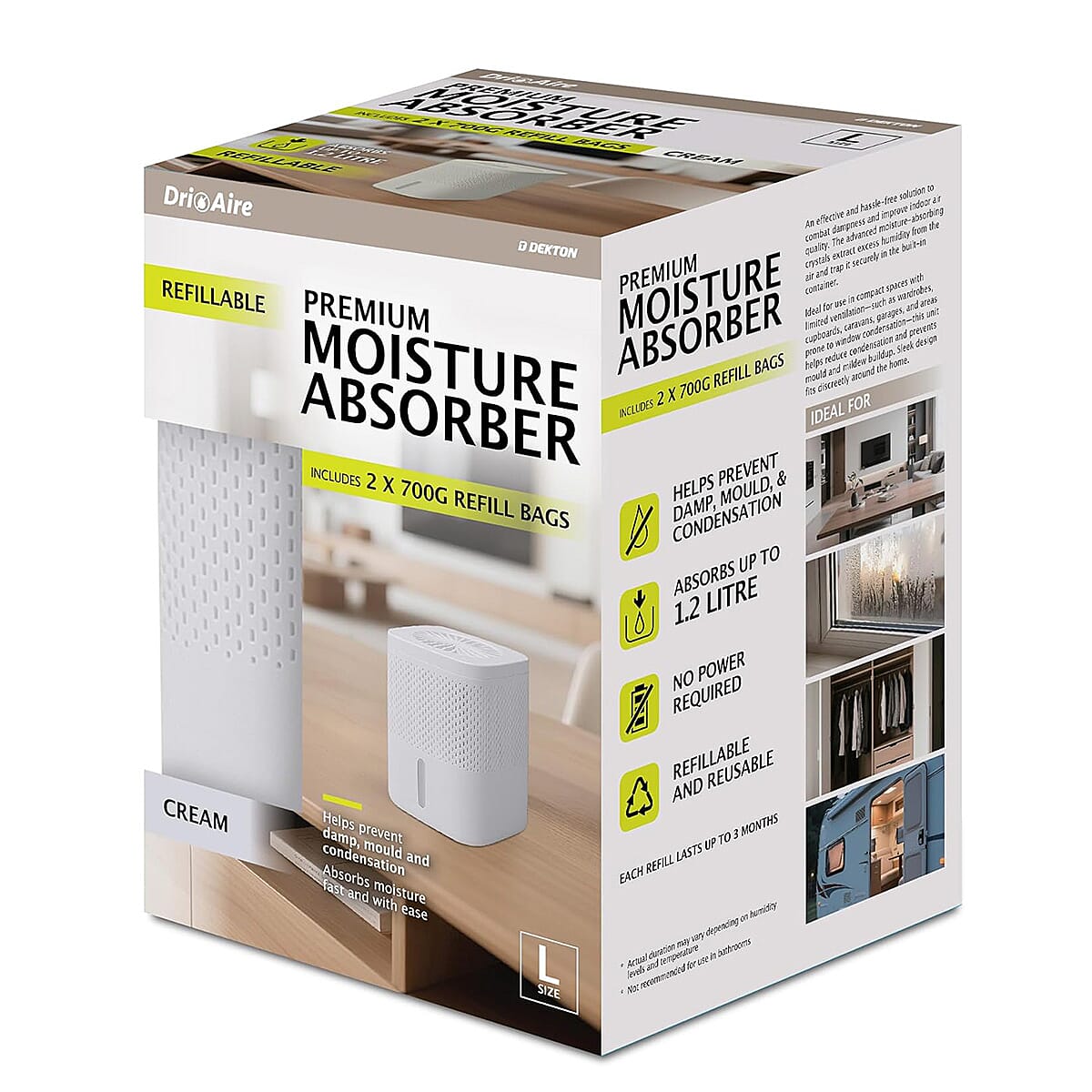 Premium Moisture Absorber White - 1.2L Capacity Dehumidifier with 2 x 700g Refills for Caravans, Cupboards and Bathrooms 8498693 5