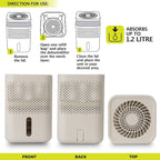 Premium Moisture Absorber White - 1.2L Capacity Dehumidifier with 2 x 700g Refills for Caravans, Cupboards and Bathrooms