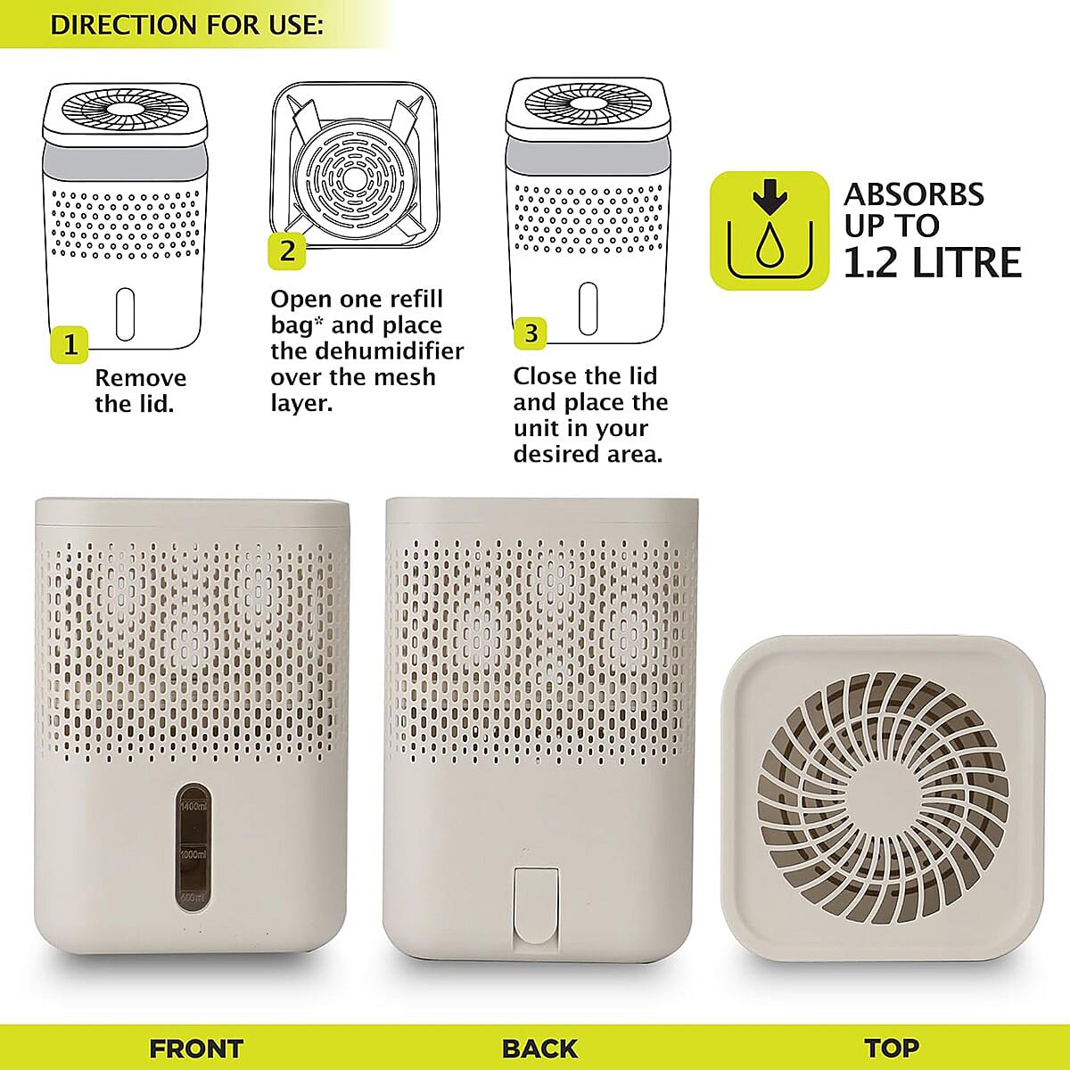 Premium Moisture Absorber White - 1.2L Capacity Dehumidifier with 2 x 700g Refills for Caravans, Cupboards and Bathrooms 8498693 6