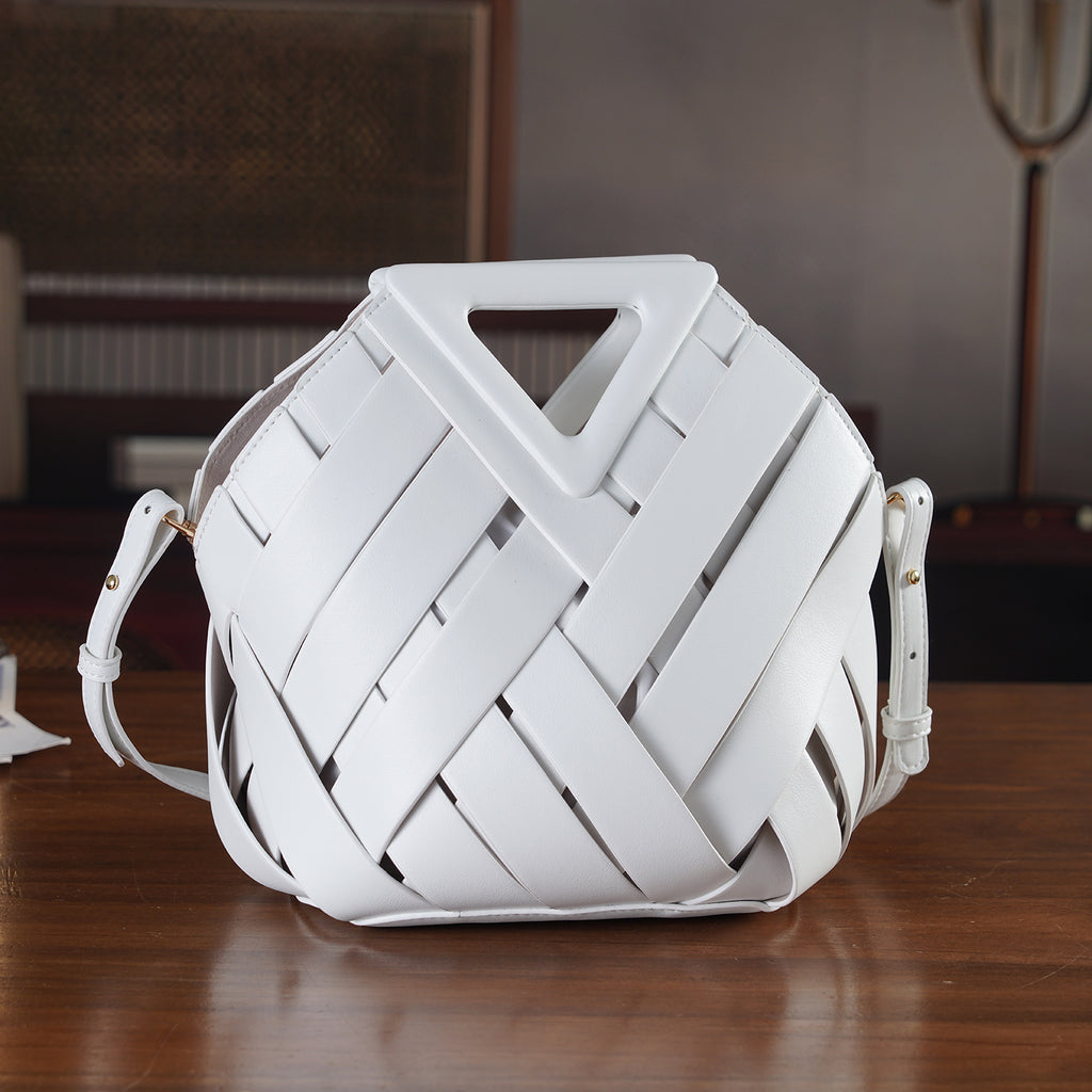 Designer Triangle Handle Clutch Handbag with Removable Pouch & Adjustable Shoulder Strap - White_8498705_1