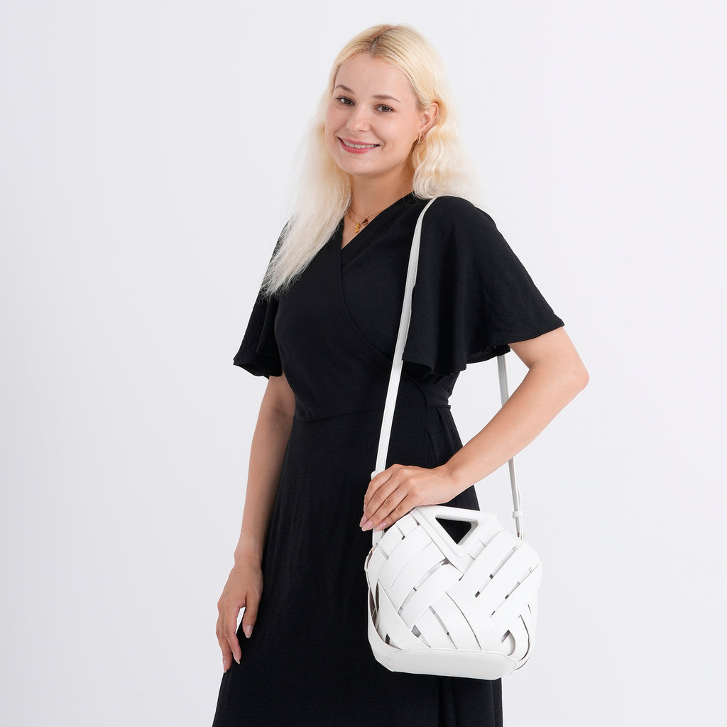 Designer Triangle Handle Clutch Handbag with Removable Pouch & Adjustable Shoulder Strap - White_8498705_2