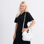 Designer Triangle Handle Clutch Handbag with Removable Pouch & Adjustable Shoulder Strap - White_8498705_2