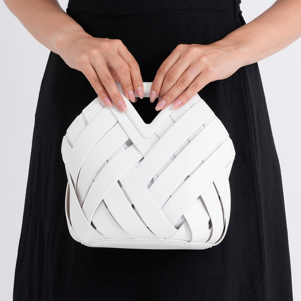 Designer Triangle Handle Clutch Handbag with Removable Pouch & Adjustable Shoulder Strap - White_8498705_3