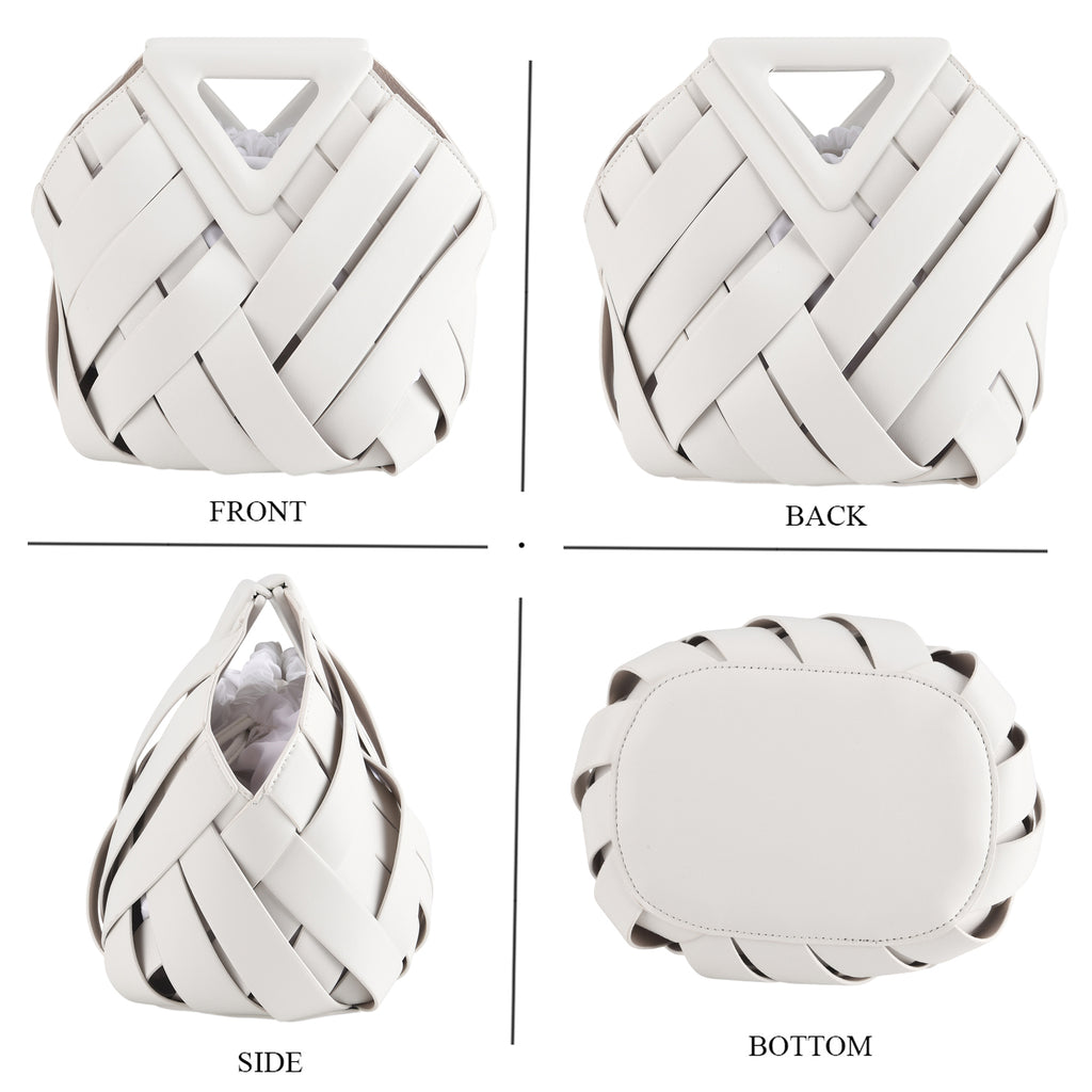 Designer Triangle Handle Clutch Handbag with Removable Pouch & Adjustable Shoulder Strap - White_8498705_4