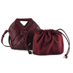 Designer Triangle Handle Clutch Handbag with Removable Pouch & Adjustable Shoulder Strap - Burgundy_8498706