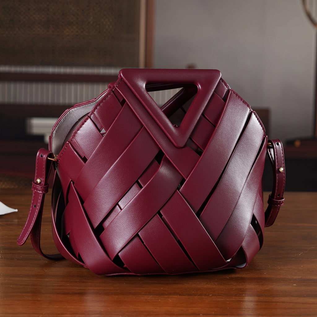 Designer Triangle Handle Clutch Handbag with Removable Pouch & Adjustable Shoulder Strap - Burgundy_8498706_1