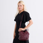 Designer Triangle Handle Clutch Handbag with Removable Pouch & Adjustable Shoulder Strap - Burgundy_8498706_2
